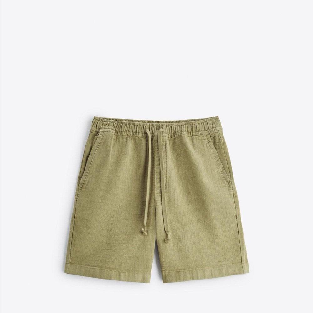 Zara RUSTIC COTTON SHORTS Green Cargo Shorts Elastic Waistband Lightweight